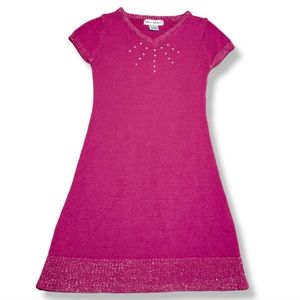 Blue Heart Rhinestone V-neck Pullover Sweater Dress, Girls L 6X
